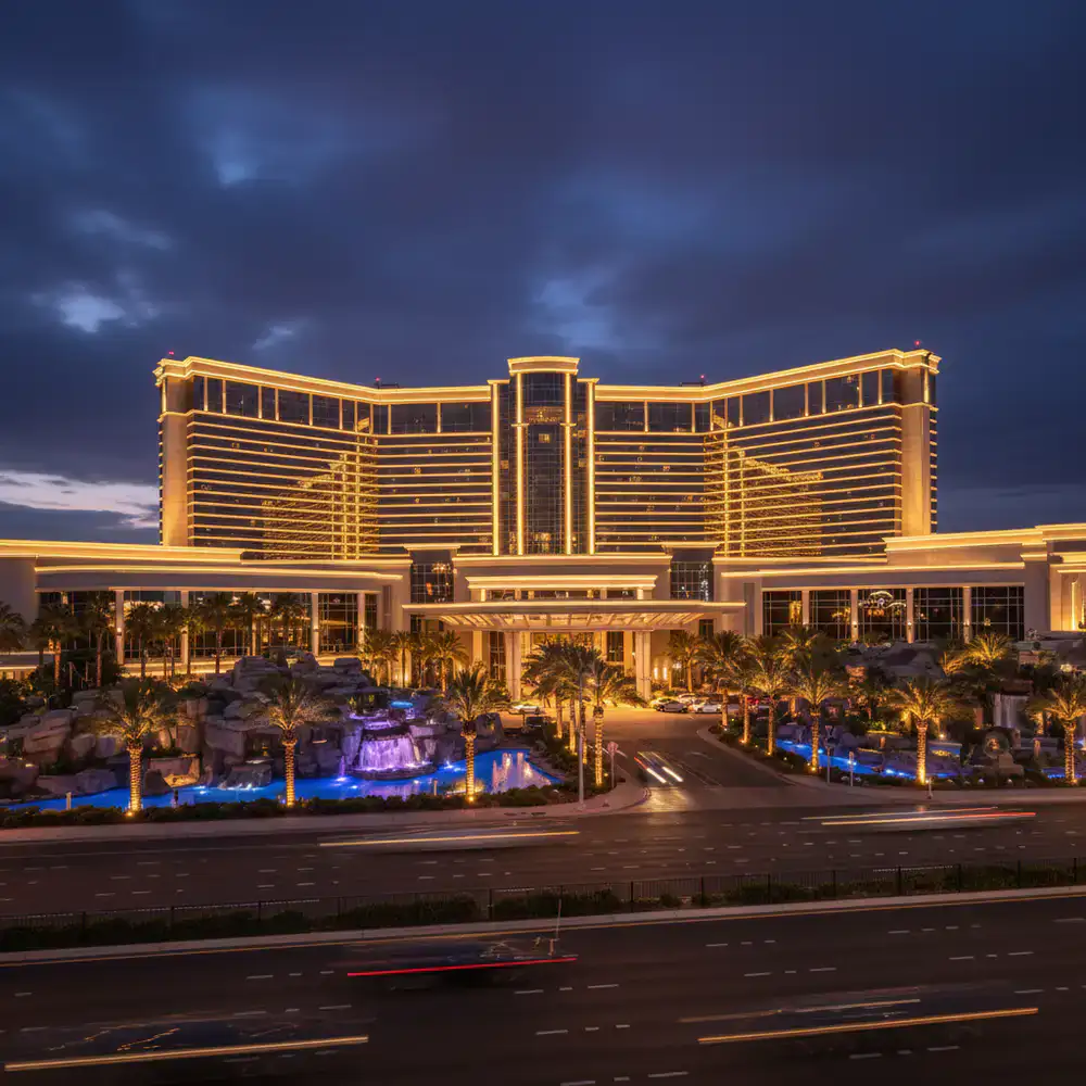 Sunset Strip Gaming Resort evening illumination